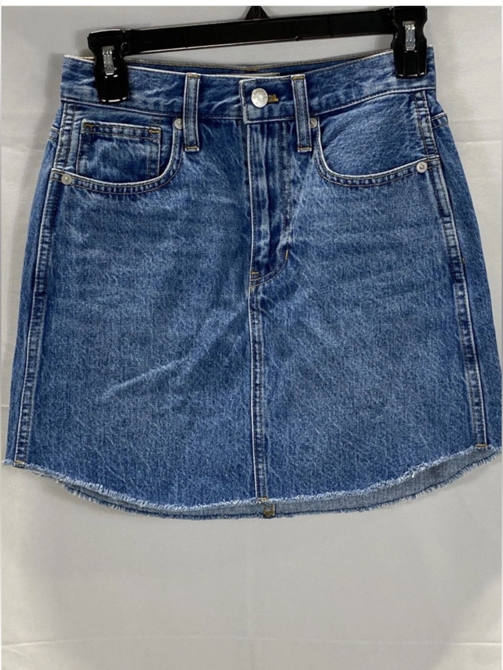 Y2K Madewell Size 24 Medium Blue Denim Mini Skirt with Frayed Hem NWT